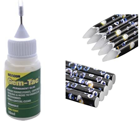 World of Sparkles Beacon Gem-Tac Adhesive 10ml with Precision Needle – Strong Clear Glue for Crystals, Rhinestones & Gems – DIY, Jewellery, Fashion + 1 Free Wax Pencil