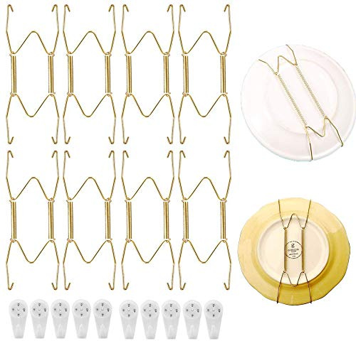 8 Stück Telleraufhänger für Wände, 8 Zoll Golden W-Typ mit 10 Wandhaken für Hause Küche Dekor, Wanddekoration