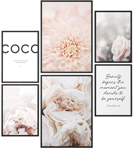Papierschmiede® Set Mood Posters, Tableau Décoration Murale sans cadres « Coco Pétales » Bureau, Salon, Deco Chambre Parentale, Cuisine, 2x A4 et 4x A5, Beauty pivoine beauté