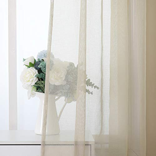 MIULEE 2 paneler gardiner slöja mjukt polyestertyg halvtransparent ren färg slät fönsterslöja elegant varm för sovrum, vardagsrum, fickstång 140 x 215 cm (L x H) beige