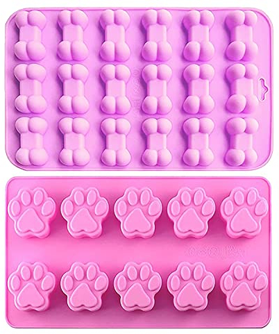 Silicone Chocolate Moulds, 2PCS Cat Paw & Dog Bone Shaped Reusable Baking Molds Ice Cube Trays, Puppy Cat Paw DIY Moulds for Making Candy, Chocolate, Gummy, Jelly, Soap, Cookies, Pet Treats