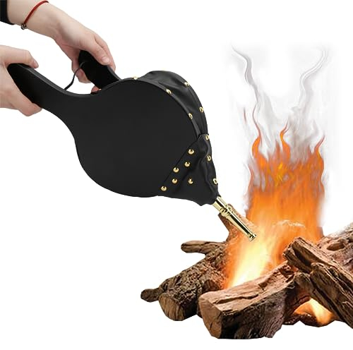 Alvinlite Soffietto per caminetto, ugello per Getto d'Aria per Campeggio all'aperto Barbecue per Barbecue Comignolo Pompa a Soffietto per Fossa Accessori per Barbecue con Cinghia per Appendere(Oro)