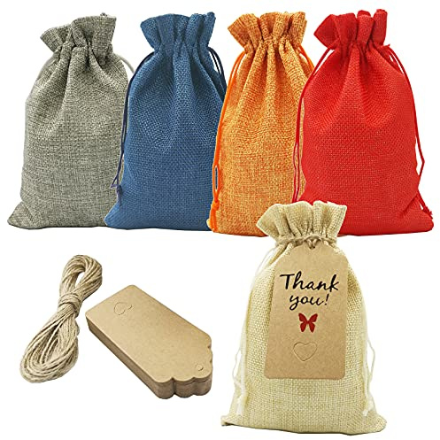 DUGYIRS 30 Stück Jutesäckchen,Jutebeutel mit Kordelzug 13cm x 18cm,Leinensäckchen,Klein Party Geschenktüten,Schmuckbeutel,Basteltaschen für Geburtstag Hochzeit Feiertagsfeier (5 Farben)