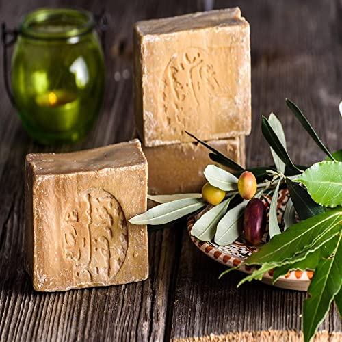 TENGRI® Original Aleppo Seife Set 2 x 200g + 1 x Körperbürste, Badebürste, Seife mit 20% / 80% Lorbeeröl/Olivenöl Haarwaschseife/Duschseife Handarbeit Vegan Natur