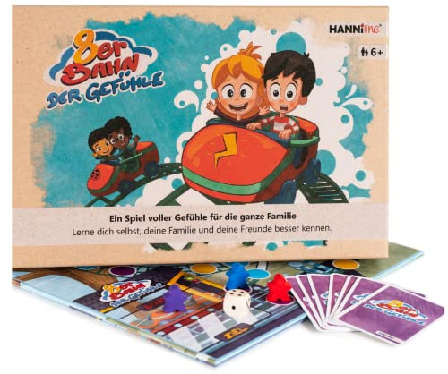 HANNIline® Achterbahn der Gefühle [Made in EU] Familienspiel ab 5 Jahren + 100 Fragekarten, doppelseitiges Spielbrett - emotionale Entwicklung, Emotionen, Achtsamkeit, Selbstregulation Kinder