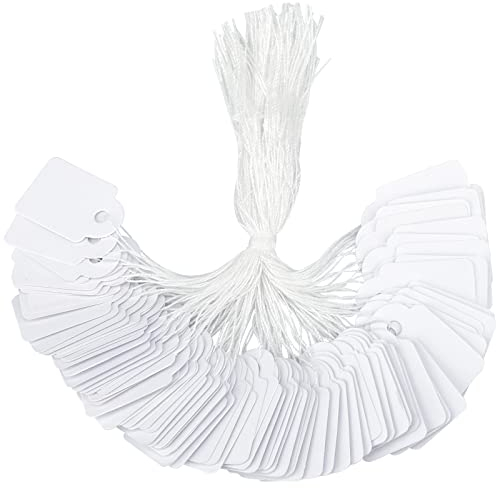 G2PLUS 500 Stk Kleinen Preisetiketten Hängeetiketten, Weiß Markierungsetiketten, 24mm*15mm Preisschilder Geschenk Anhänger mit Schnur