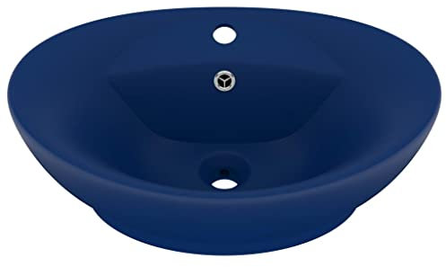 vidaXL Lavabo Ovale de Luxe à Trop-plein Vasque à Poser de Toilette Lave-mains de Salle de Bain Maison Intérieur Bleu Foncé Mat 58,5x39 cm Céramique