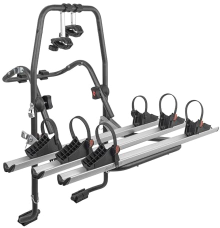 Menabo Fahrradträger 3 Fahrräder Kompatibel mit Peugeot 207 2006-2015 | Heckträger Fahrrad Faltbar Abnehmbar Leichtgewichtig Zubehör Fahrradständer Aluminium Schwarz Silber