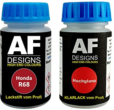 Alex Flittner Designs Penna per vernice per Honda R68 Targa Red + vernice trasparente da 50 ml per vernice di base