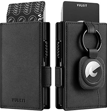 VULKIT Korthållarplånbok med Airtag-hållare pop-up plånbok RFID-blockerande metallkortfodral, magnetisk stängning med sedelfack, Svart, Minimalistisk