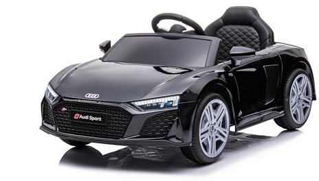 Baroni Home Auto Macchina Elettrica per Bambini Audi R8 Sport, 12V Con MP3, Macchina telecomandata Full Optional, sedile in Eco pelle, porte apribili, Velocità 3-5 km/h, con Telecomando, Nero