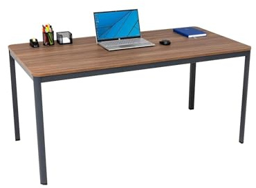 furni24 Schreibtisch D-Profil Nova 120x80x75cm, Nussbaum, Einfache Montage, Arbeitstisch, Bürotisch, Küchentisch, Esstisch, Druckertisch Büro-Möbel Computertisch Gaming-Tisch Mehrzwecktisch