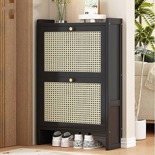 Schuhkipper Schuhschrank Für Eingangseingang, Schmaler Schlanker Versteckter Schuhorganisator Und 3 Schubladen Boho Vibe Aufbewahrung Rattan Muster Schuh Rack Für Eingangsjahre, Wohnzimmer, Flur, Wohn