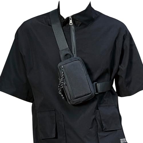 Sling Chest Crossbody Bag Herren, Sling Bag Brusttasche Klein Herren Damen, Outdoor Wasserdichte Schultertasche für Männer und Frauen Umhängetasche Handytasche zum Umhängen für iPhone Samsung, Schwarz