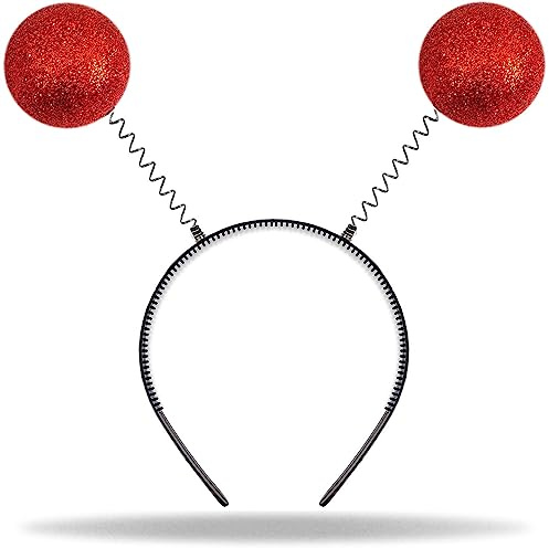 Hatstar Alien Haarreif Rot, Halloween Kostüm Accessoire mit 2 schwingenden Glitzer-Kugeln für Karneval, Fasching & Silvester, Stirnband für Damen, Herren