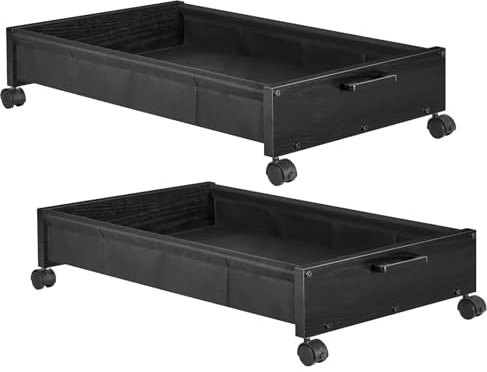 FOUCSSOMEI Under Bed Storage with Wheels, Wooden Under Bed Drawers On Wheels, Rolling Under Bed Shoe Storage, Space Saving, Black,50L