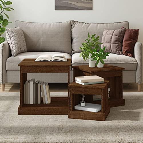 DYRJDJWIDHW couchtisch,wohnzimmertisch,couchtisch rund,Satztische 3 STK. Braun Eichen-Optik Holzwerkstoffvasagle,couchtisch Holz,beistelltisch Holz,
