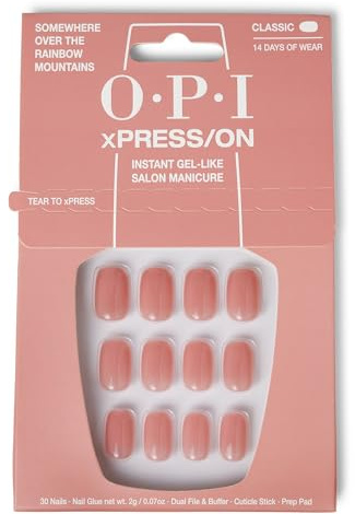 OPI xPRESS/ON Somewhere Over the Rainbow Mountains | Nude Short Round Press On Nails | With Nail Glue | Spring Collection