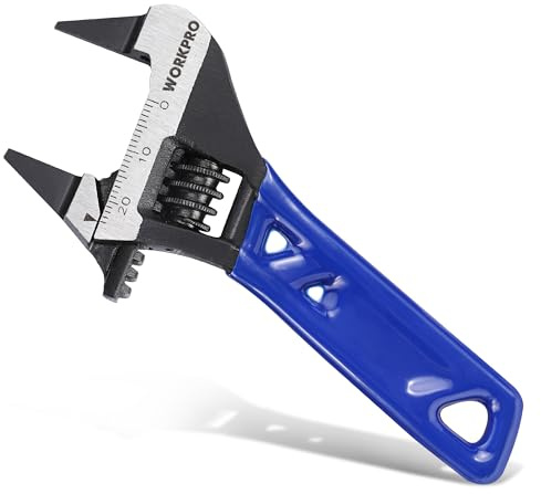 WORKPRO Verstellbarer Schraubenschlüssel, 10,2 cm, breiter Maulschlüssel, kleiner verstellbarer Schraubenschlüssel mit 2 mm dünnen Backen für einfachen Zugang zu engen Räumen, metrische/SAE-Skala,