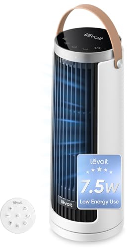 Levoit Tower Fan for Bedroom, 20dB Ultra Quiet, 2.5W-7.5W Low Power Consumption, Compact Desk Fan with Strong yet Gentle Cooling Airflow, 12H Timer, 90°Oscillation, 13'' Portable, Powerful & Valuable