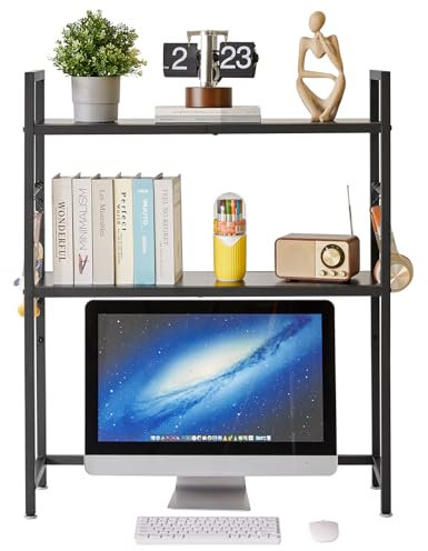 IBUYKE Bücherregal Schreibtisch Aufsatzregal Schreibtisch Regal Organizer kleines Standregal für Wohnheim Hause 2 Tier Büro Computer Schreibtisch Zubehör Organizer Lagerregal Multifunktionales TMZ004B