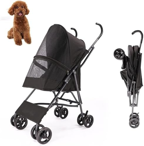 ZWESKUX Hundekinderwagen, leicht, faltbar, kompakt, tragbar, Jogger, Regenschirm, Haustierreise für kleine Hunde und Katzen unter 17 Pfund, Schwarz