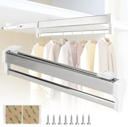 DBREAKS Utdragbar klädstång för skåp, justerbar från 45 till 90 cm, teleskopisk klädstång för att dra ut galgar, för skåp med 450 mm djup