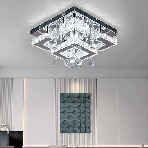 CXGLEAMING 30cm Modern LED Kristall Kronleuchter Deckenleuchte Pendelleuchte Geeignet für Wohnzimmer Schlafzimmer Küche Flur Eingang Edelstahlrahmen 36W 230V （Weißes Licht）