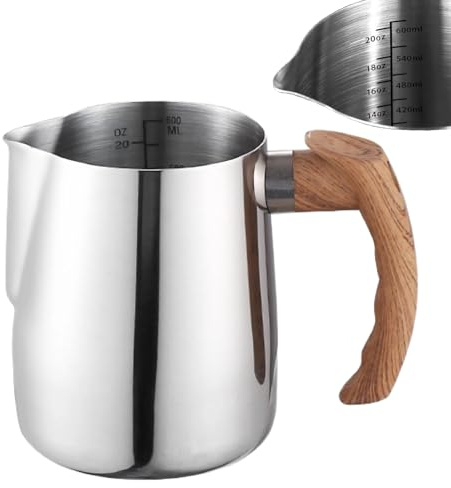 Milchkanne für Kaffeemaschine, 600ml/20oz 304 Edelstahl Milchschaum Krug, Milchkanne für Barista Making Latte Art, Cappuccino, Espresso