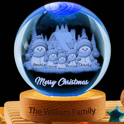 Bolas de Navidad Personalizadas,Bola de Cristal de Muñeco de Nieve Nombre Personalizable,Decoración de Chimenea de Mesa de Navidad Hogar,Ideas Regalo para Niño Mamá Papá Abuela Abuelo