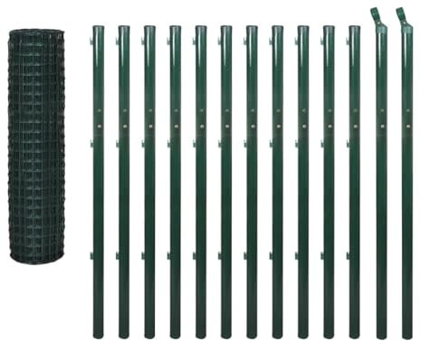 vidaXL 25x1.7m Euro Fence Set Steel Green with Posts - Durable PVC-Coated Wire Mesh for Garden, Outdoor Enclosure, Barrier