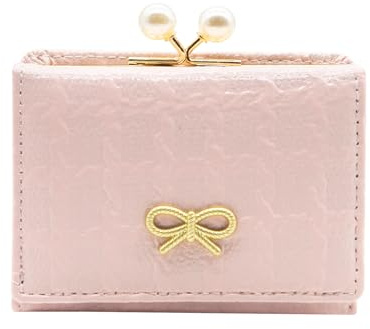 YAMEIZE Geldbeutel Damen Portmonee Klein Geldbörse Portemonnaie Süße Schleife Dreifach Gefaltete PU Leder Portemonnee Kartenhalter mit Münzfach Rosa für Mädchen