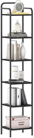 Hzuaneri Schmales Regal 6 Ebenen, 30 x 33 x 166 cm, Schwarz | Bücherregal, Standregal, Eckregal, für Büro Wohnzimmer Schlafzimmer Küche, BC24604B