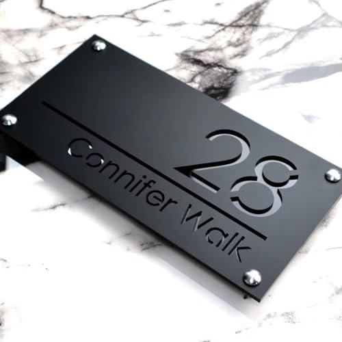 Placa de dirección personalizada para exteriores, letrero de número de casa personalizado para exteriores, placa de número de casa personalizada (texto negro)