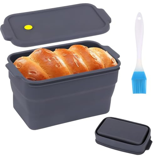 BlyeMichdi Silicone Bread Loaf Tin with Lid,Non-Stick Bread Tins Flexible Baking Mold for Homemade Breads,22.5x12.5x12.5CM Rectangle for Oven Air Fryer,Baking Loaves (1 Pack)