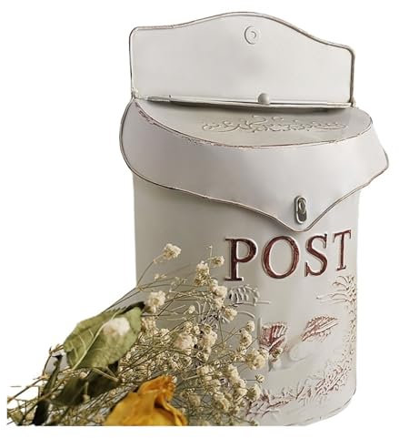 Wall Mounted Mailbox Wrought-Iron Design Letters Wall Mount Post Mailbox for Fence Letter Box Wall Mounted(White)