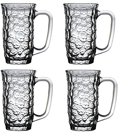 MRKU Bierkrüge, Bierkrüge, Glaskrüge mit Henkel, 13 oz Bierbecher, Trinkgläser, 385 ml, Pub-Trinkbierglas, Wasserbecher für Bar, 4 Stück Glas-Bierkrüge, Biergläser