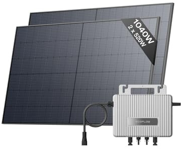 Kit solaire EcoFlow STREAM, Micro-onduleur 800 W solaire intelligent relié au réseau, panneaux solaires PV de 500 W*2, contrôle via Wi-Fi et APP, idéal pour balcons, jardins, toits et murs