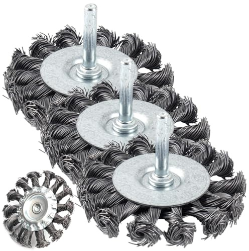 Brosses métalliques circulaires 3 pièces 4500r/jante à fil torsadé noué pour perceuse avec tige hexagonale de 0, 2 po Brosse métallique pour l'élimination de la rouille, la corrosion et la p