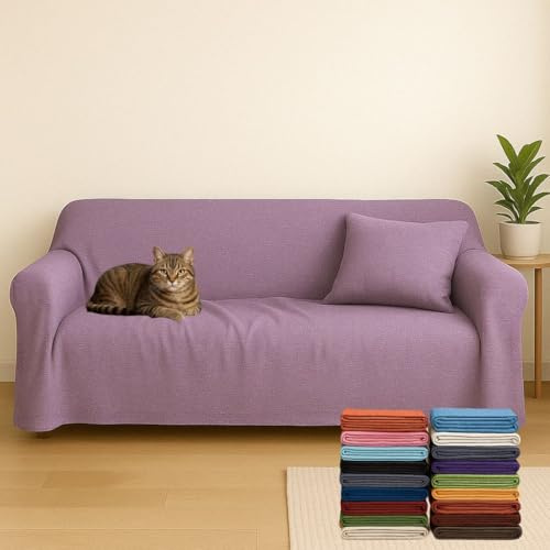 Generico Tela Cubretodo Multiuso – Funda para Sofá de 2 Plazas o Edredón Individual/Matrimonial, Mezcla de Algodón de Color Lila, Medidas 240 x 280 cm – Fabricado en Italia
