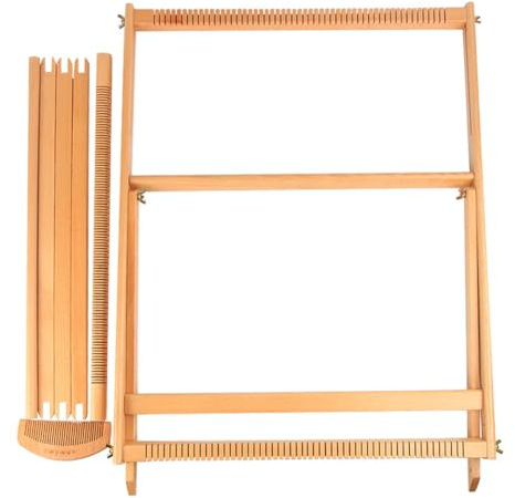 Holzwebebrahmen - Holzstrickwebstuhl, Textil -Handwerkswerkzeug | Webmaschine mit Stand Handgefertigter Glasfaserkaste, Mahagoni -Kamm -Thread -Rahmen für Erwachsene Kinder Kreativität Fertigkeiten Ba