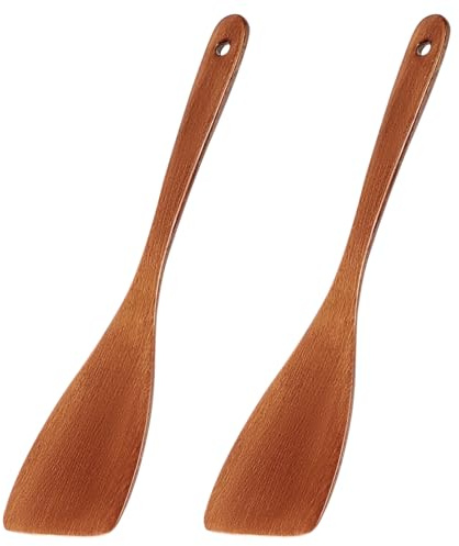 Maxqzin 2Pcs Wooden Spatula for Cooking, Flat Wooden Spatula 13 Inches Non Stick Cookware Long Handle Flat Frying Wood Turner Scraper Corner