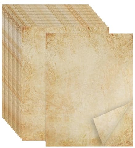60 Sheets Vintage Paper, Writing Letter Papers, A4 Old Looking Craft Document Certificate Papers, Antique Textured Similar to Parchment Paper for Writing Printing DIY Business Cards Invitations