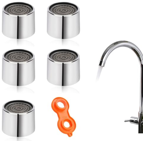5 Stück Strahlregler Wasserhahn M24,Wasserhahn sieb Einsatz, Mischdüsenschlüssel mit ABS Filter, für Küche Bath Room,Long