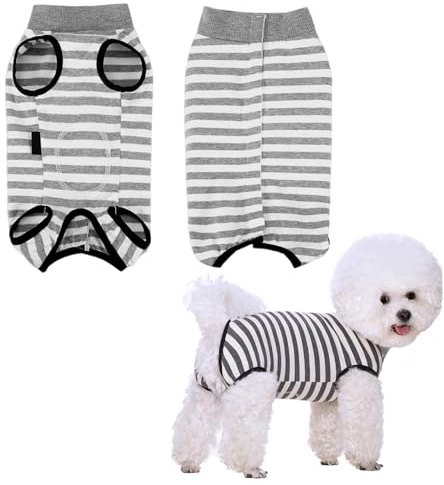 Hundebody Nach OP, OP Body Hund, Genesungsanzug für Hunde nach Operationen, Wundschutz Alternative zu Kegelhalsbändern, Größe M für Kleine Hunde(Graue Weiße Streifen)