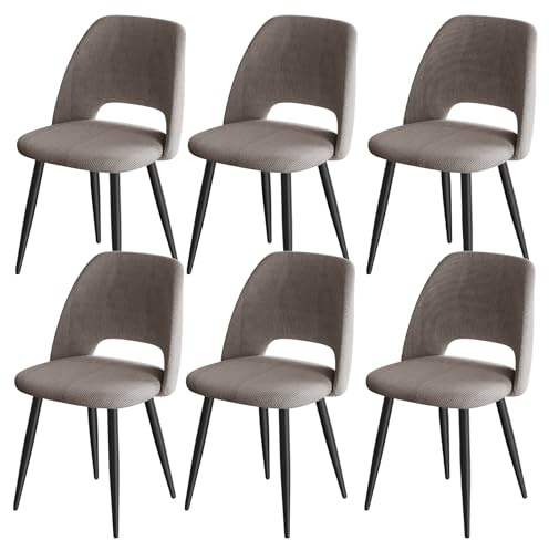 ANVOFONG 6er Set Esszimmerstühle aus Cord,Stuhlbeine aus Metall,Braun Stuhl | Tragkraft 150 kg,Gepolsterter Stuhl mit durchbrochenem Design,Moderne Restaurantstühle, Küchenstühle, Wohnzimmerstühle