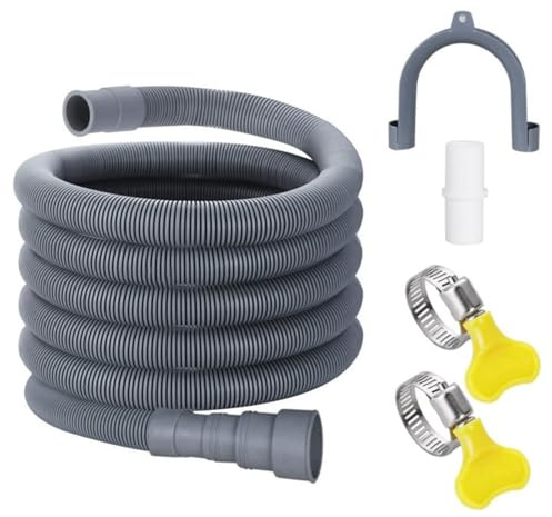 Spülmaschine Drain Schlauchverlängerungskit - 4,9 -Fuß -Waschmaschinenschlauch, flexibel für Waschmaschine, Geschirrspüler, umfasst 1 Adapter, 2 Klemmen, U -Bend -Halter
