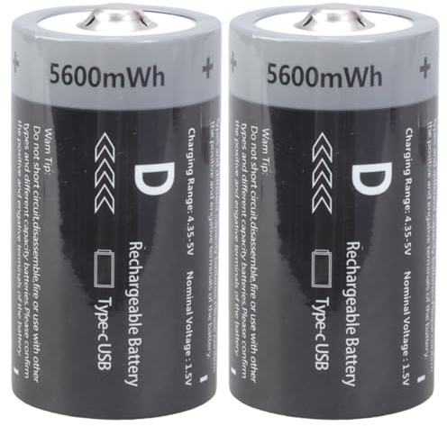 Ksikdeg 2pcs 1.5 V 5600mwh Type C Batterie Rechargeable De Type C 1 5 V 5600mwh LR20 pour Le Chauffage À Eau À Gaz Radio Radio USB Rechargeable D