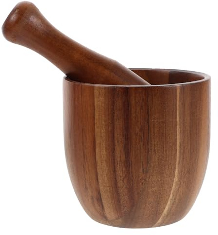 NUOBESTY 1 ensemble mortier et pilon en bois - Bol broyeur à ail pour broyeur à poivre à ail Ustensiles de cuisine Cadeau de pendaison de crémaillère d'anniversaire