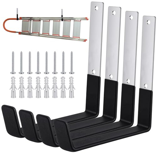 xozeooeu 4 Pcs Heavy Duty Garage Hooks, Stainless Steel Wall Mount Utility Hooks Storage Tool Holder Hanger Organizer for Garden Hose, Ladder, Bike